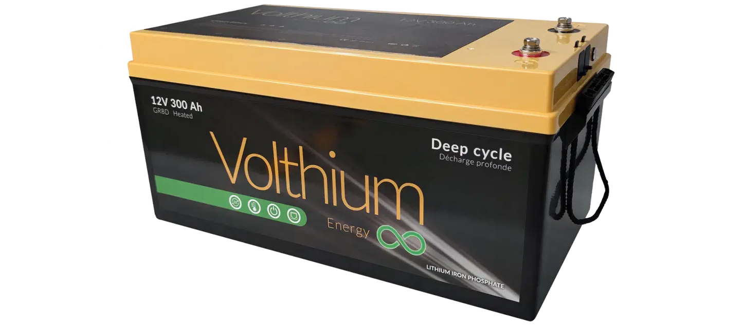 Batterie Volthium 12 V 300 Ah – Auto-chauffante LiFePO₄ 8D (Double chauffage, BMS accessible, IP55, 10 ans) Boutique Solaire Québec