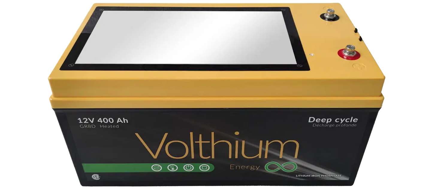 Batterie Volthium 12 V 400 Ah – Auto-chauffante LiFePO₄ 8D (Double chauffage, BMS accessible, IP55, 10 ans) Boutique Solaire Québec