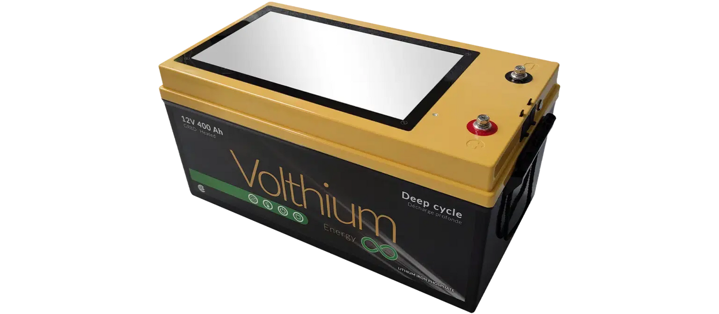 Batterie Volthium 12 V 400 Ah – Auto-chauffante LiFePO₄ 8D (Double chauffage, BMS accessible, IP55, 10 ans) Boutique Solaire Québec